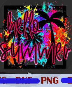 Hello Summer Png, Summer Colorful Painting, Summer Png, Coconut Png, Summer Gifts, Summer Customizable PNG