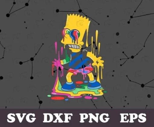 Hippie Trippy Bart Simpsons, Trippy Cartoon, Trippy Simpson Painting, Hippie Simpson, SVG PNG DXF, EPS, PDF