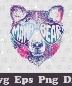 Hologram Bear Design, Mama Bear, Mama Gift, Bear Mom, 2021 Mother Day, Heart Glasses, Gift for Mama, Layered SVG, DXF, PNG, EPS