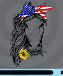 Horse USA Flag Bandana, Farm Animal Lover, American 4th Of July, Horse Holding Yellow Daisy, Customizable Png