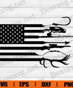 Hunting And Fishing American Flag , American Flag , Hunting Fishing Flag , Fishing Hook , Fishing Lover , Svg Eps Png Dxf