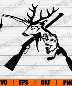 Hunting Lover, Deer And Fish, Fishing pole , Fishing Lover, Svg Eps Png Dxf
