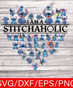 I Am A Stitcholic, Stitch Heart, Stitch Lovers, Disney Stitch, Layered Svg Eps Png Dxf