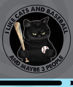 I Like Cats And Baseball And Maybe 3 People, Baseball Lover Gift, Cat Owner Gift, Black Cat, Customizable Png