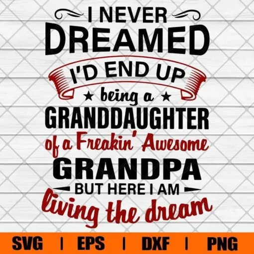 I Never Dreamed I'd End Up Being A Granddaughter Of A Freakin Awesome Grandpa, Gift for Grandpa, Grandpa Gift, Family Gift, Layered Svg Eps Png Dxf