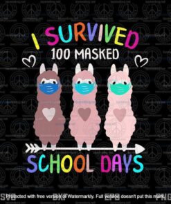 I Survived 100 Masked School Days Llama Virtual Teacher Girl Customizable Layered Svg, Svg Eps Png Dxf