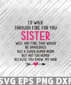 I'd Walk Through Fire For You Sister, Funny Sister Birthday Gifts ,Funny Sibling Gift From A Sister, Gift For Sister, Layered SVG, DXF, PNG, EPS