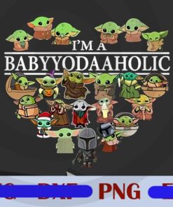 I'm A Baby Yoda Aholic, Baby Yoda Heart, Baby Yoda, cartoon Customizable Png
