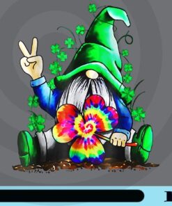 Irish Hippie Gnome, Holding Clover, Gnome Peace, Gnome Customizable Png