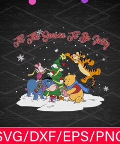 It's The Season To Be Jolly, Christmas Disney, Holly Jolly, Pooh, Winnie-the-Pooh, Tigger, Piglet, Eeyore, Kanga, Layered SVG, DXF, PNG, EPS