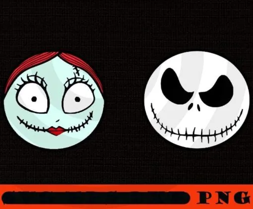 Jack and Sally Head, Jack and Sally Faces , The Nightmare Before Christmas, Halloween 2021, Disney Film, Customizable PNG