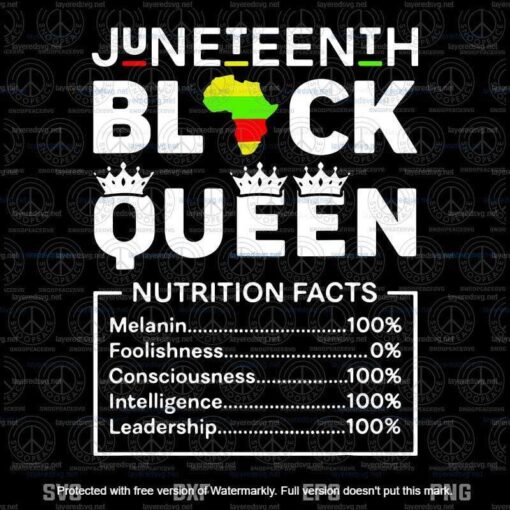 Juneteenth Womens Black Queen Nutritional Facts Girls Mom Layered Svg, Svg Eps Png Dxf