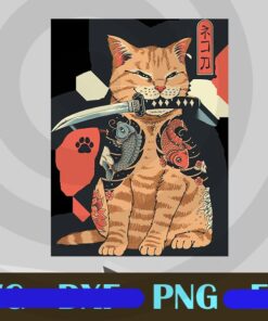 Kaos Graphic Catana Cat Kucing Samurai Japan, Samurai Cat, Funny Cat, Cat Lovers, Customizable PNG