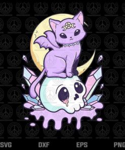 Kawaii Pastel Goth Cute Creepy Witchy Cat and Skull,Cat and Skull, Layered Svg, Png, Dxf, Eps