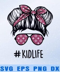 Kid Life, Natra Bun Girl, Pink Pattern, Fashion Brand Bandana, Cool Girl, Girl with Bandana, Pink Sunglasses, Gift for Girl, Layered SVG, DXF, PNG, EPS