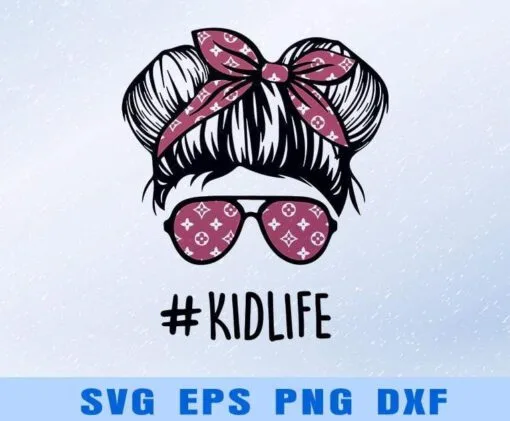 Kid Life, Natra Bun Girl, Pink Pattern, Fashion Brand Bandana, Cool Girl, Girl with Bandana, Pink Sunglasses, Gift for Girl, Layered SVG, DXF, PNG, EPS