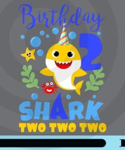 Kids Birthday Shark Baby for 2 Year Old Boy in Blue Two Two, Gift for Boy, Birthday Gift, Cute Baby Shark, Customizable Png
