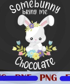 Kids Easter Bunny Rabbit with Flowers Chocolate Lovers Customizable png