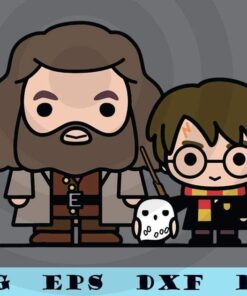 Kids Harry Potter Hagrid Hedwig And Harry Cute Cartoon Customizable Layered Svg, Svg Eps Png Dxf
