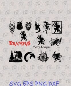 Krampus, Merry Krampus, Horned Figure, Satan, Anthropomorphic Figure, Saint Nicholas, men, Devil Font Bundle Layered Svg, Svg Eps Png Dxf