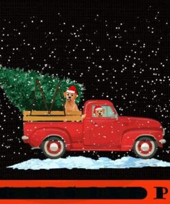 Labrador Retriever Vintage Red Pickup Truck Christmas Tree, Happy Christmas X-mas, Christmas Truck, Christmas Day, Christmas Gift, Customizable PNG