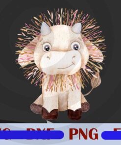 leo Bulls Zodiac cute animal Watercolor Design Bundles Customizable PNG