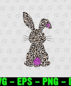 Leopard Easter Bunny, Leopard Bunny, Women Girls, Kids Easter, Holiday matching, Leopard Bunny Back, Purple Bunny Tail Layered Svg Eps Png Dxf