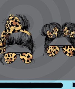 Leopard Mom and Daughter, Mom Life, Kid Life, Family Matching Gift, Leopard Print, Messy Bun Customizable Png