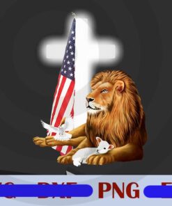Lion Lamb Dove, Cross And American Flag, Christian Gift, Jesus, Patriotic, Religious, Sheep, Customizable Png