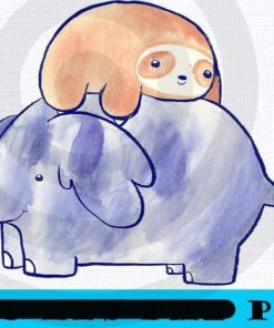 Little Sloth and Elephant Watercolor, Cute funny Sloth, Sloth Lover, Sloth Squad, Funny animal Art Customizable PNG