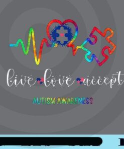 Live Love Accept Autism Awareness, Heart Beat, Heart, Puzzle, Autism Day, Gift for Kids, Customizable Png