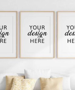 Living Room Frame Mockup, 3 Minimalist Frames Mockup, Three Vertical Wooden Frames Mockup A1, Vertical Frames Mockup, Frame Mockup for Print