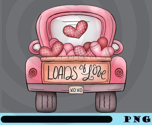 Loads of Love, Lots of heart, Valentine's Day Truck, Pink Truck, Cute Truck, Pink Polka Dot Heart Customizable Png