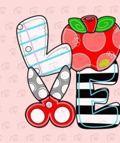 Love Art, Teacher Door Hanger, Apple Door Hanger, DIY, Back to School, Scissor, Ruler, Apple, Layered SVG, DXF, PNG, EPS