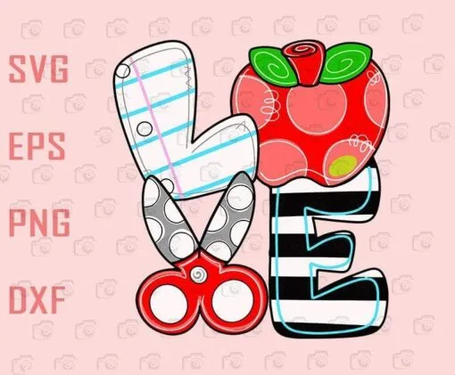 Love Art, Teacher Door Hanger, Apple Door Hanger, DIY, Back to School, Scissor, Ruler, Apple, Layered SVG, DXF, PNG, EPS