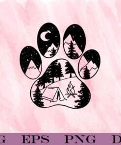 Love Camping, Dog Footprint Art, Campfire, Gift For Camper, Go To Mountain, Layered Svg Eps Png Dxf