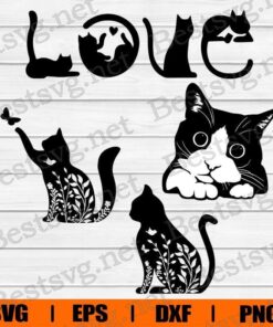 Love Cat Face, The Cat Is Playing, Cat Lover, Cat Bundle , Svg Eps Png Dxf