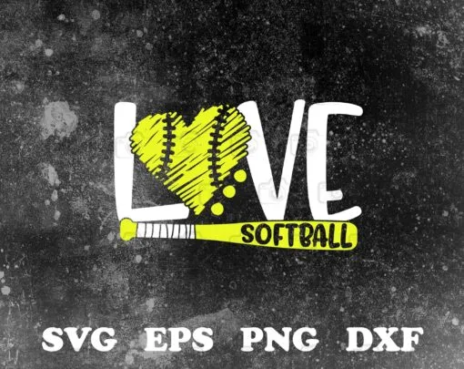 Love Softball, Softball Player Gift, Softball Art, Softball Lovers, Layered Svg Eps Png Dxf