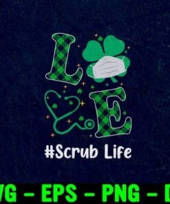 Love Stethoscope, Scrub Life, Shamrock St Patricks Day, Lucky Leaf, Four-Leaf Clover, Mask Clover, Nurse Life, Doctor Life Layered Svg Eps Png Dxf