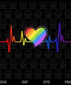 Lovely LGBT Gay Pride Heartbeat Lesbian Gays Love Customizable Layered Svg, Svg Eps Png Dxf