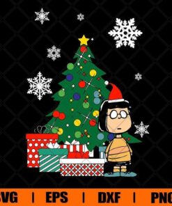Marcie Peanuts Around The Christmas Tree , Christmas Tree, Christmas Gift, cartoon, Snow, Gift, Layered SVG, DXF, PNG, EPS