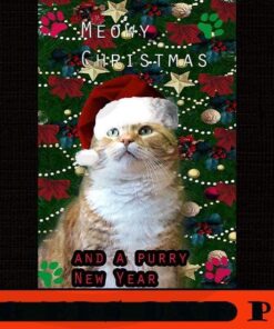 Meowy Christmas Greeting Card, Merry Christmas, Christmas Day, Christmas Cat Customizable PNG