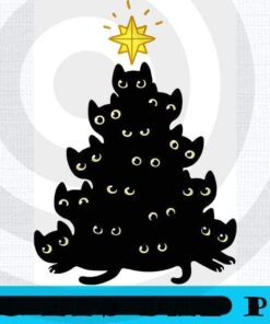 Meowy Christmas Poster, Black Cat, , Happy Christmas, Christmas Day, Christmas Gift, Customizable PNG