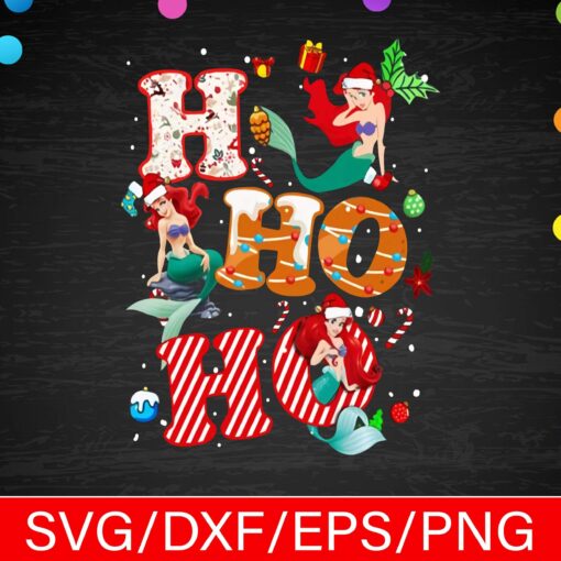 Mermaid Christmas, Ho Ho Ho, Christmas Day, Disney Mermaid, Disney Chistmas, Christmas Gift, Layered SVG, DXF, PNG, EPS