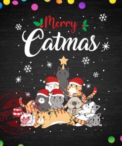 Merry Catmas, Merry Christmas, Santa Cats, Christmas, Cats Lover, Funny Christmas, Layered SVG, DXF, PNG, EPS