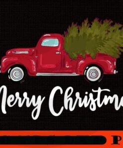 Merry Christmas - Chrismas Vintage Red Truck With A Tree Wagon, Happy Christmas X-mas, Christmas Truck, Christmas Day, Christmas Gift, Customizable PNG