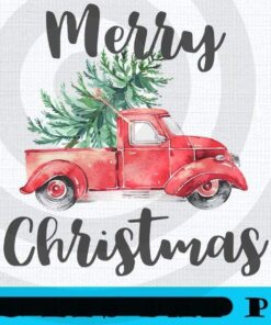 Merry Christmas Red Truck and Tree, Happy Christmas X-mas, Christmas Truck, Christmas Day, Christmas Gift, Customizable PNG