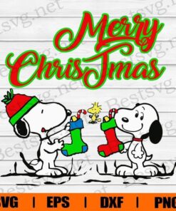 Merry Christmas, Snoopy Christmas, Snoopy Cartoon, Disney Cartoon, Snoopy With Friend, Snoopy Stocking, Layered SVG, DXF, PNG, EPS