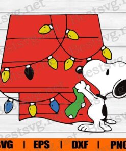 Merry Christmas, Snoopy Christmas, Snoopy With Stocking, Snoopy Cartoon, Disney Cartoon, Layered SVG, DXF, PNG, EPS