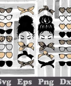 Messy Bun Accessories, Messy Bun Headbands, Bandana Sunglasses, Glasses, Messy Bun Bundle, Mom Life, Messy Hair,SVG PNG DXF, EPS, PDF